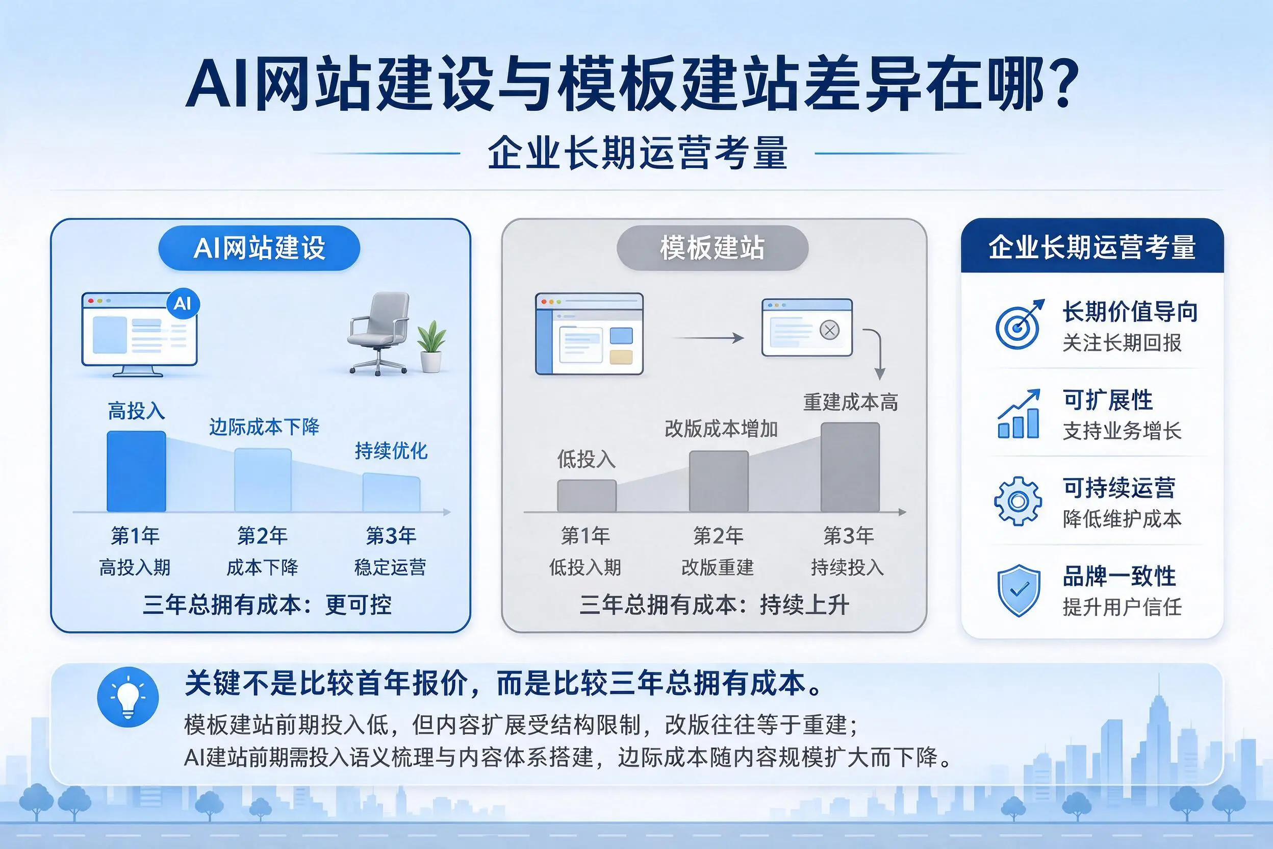 AI网站建设与模板建站差异在哪?南昌企业长期运营考量